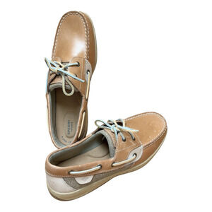 Sperry Bluefish Boat Shoe Women's Size 11 Tan Linen/Oat Leather Flat Moc Toe